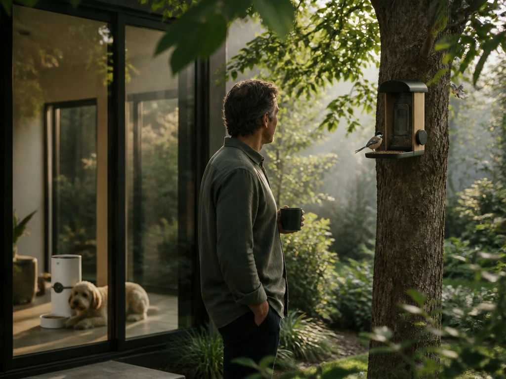A quiet backyard birdwatching moment looking ahead