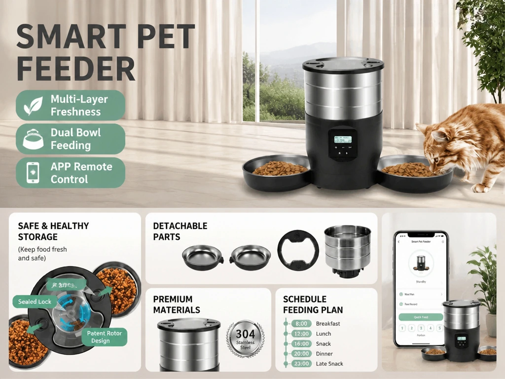 Smart dual bowl pet feeder