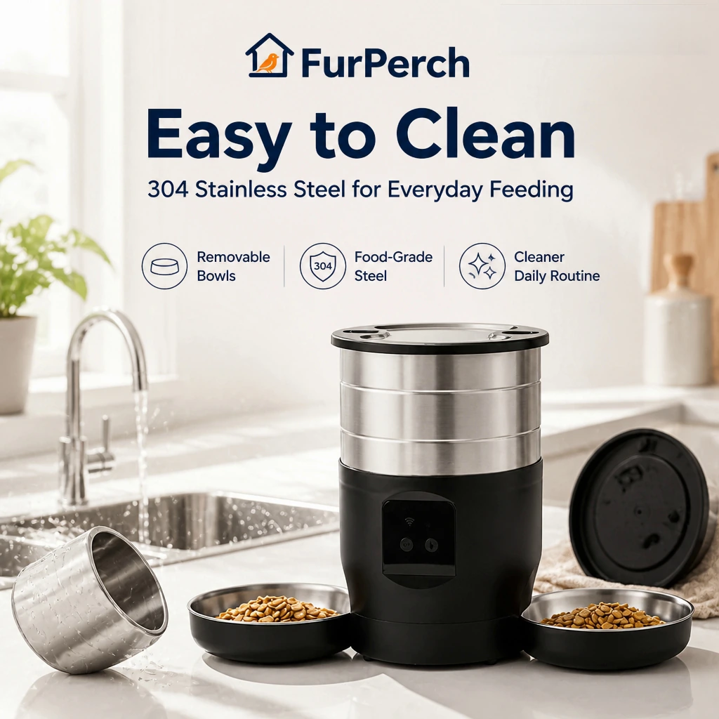 FurPerch Stainless Smart Dual Bowl Pet Feeder - Image 3