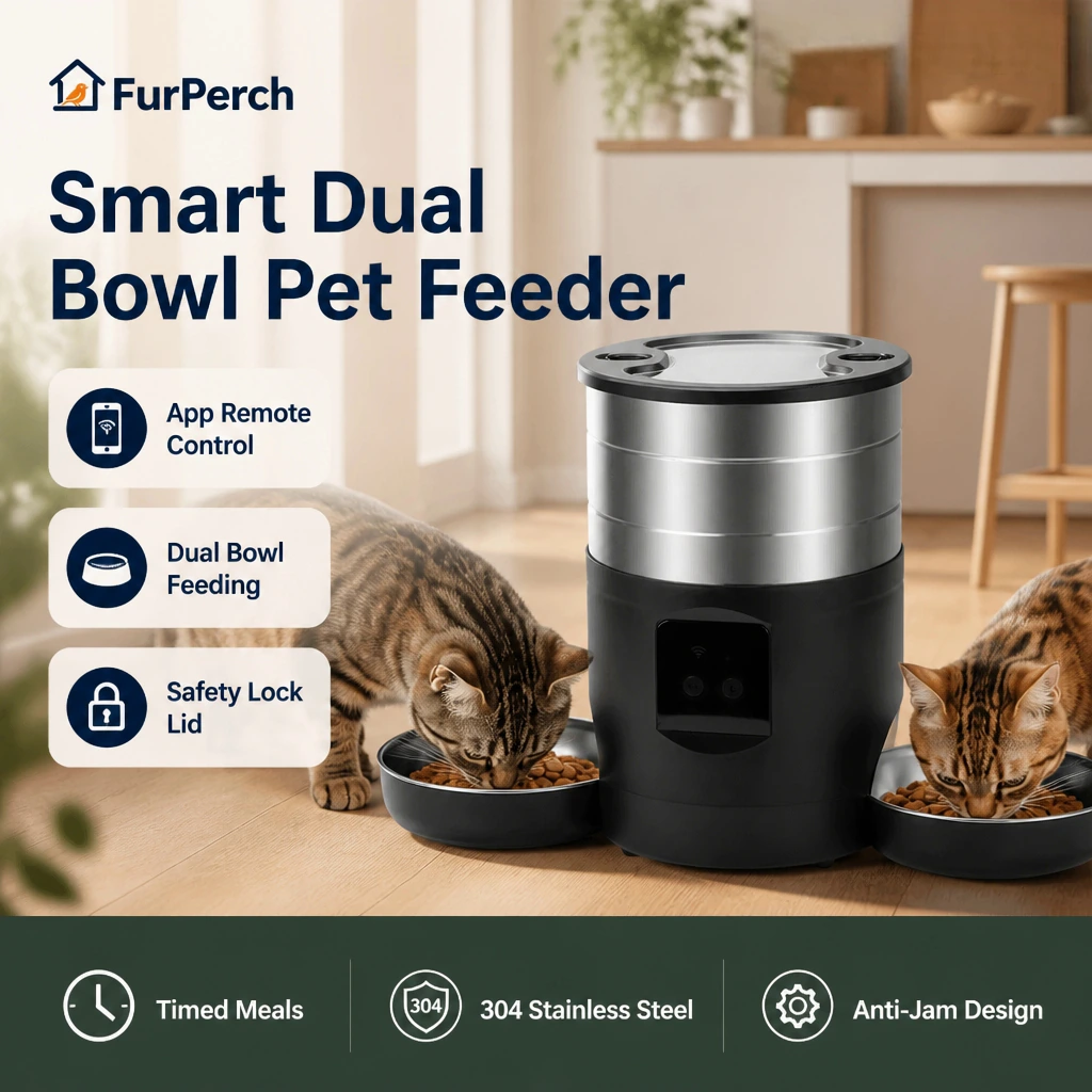 FurPerch Stainless Smart Dual Bowl Pet Feeder - Image 4