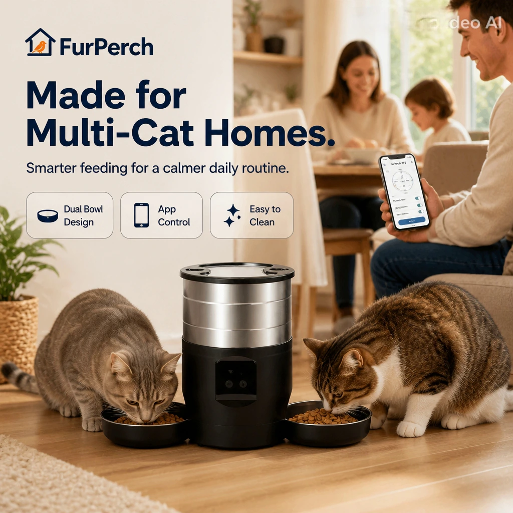 FurPerch Stainless Smart Dual Bowl Pet Feeder