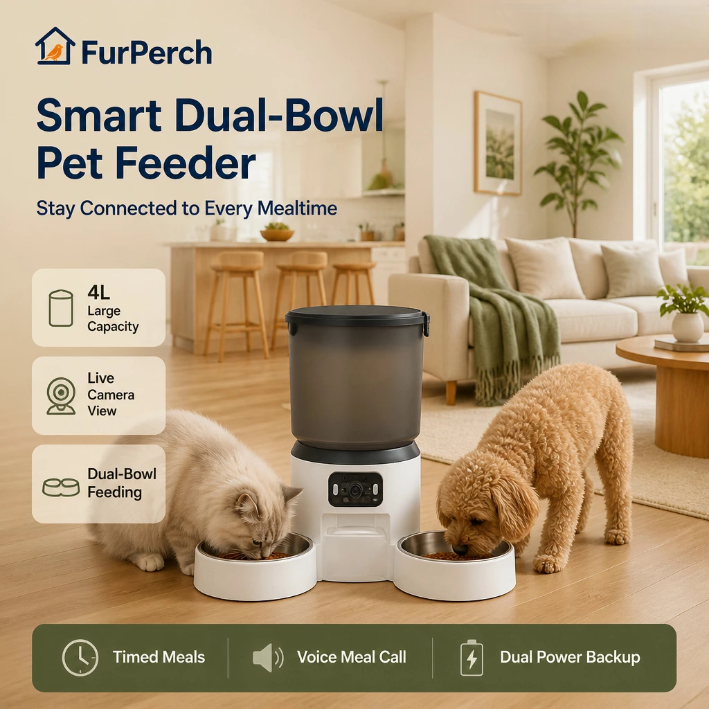 FurPerch WS2 Smart Dual-Bowl Pet Feeder with Camera