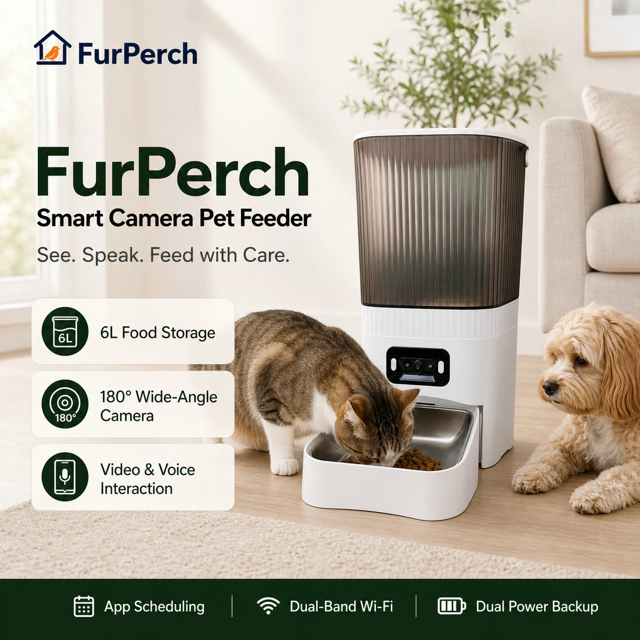 FurPerch WS1-2 6L Smart Camera Pet Feeder